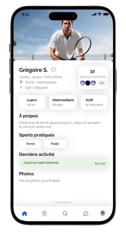 Profil joueur dans l'app MatchPoint